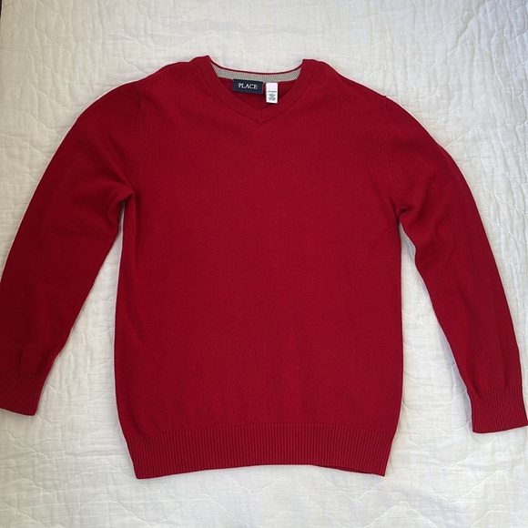 Children’s Place Boys V Neck LARGE RED Sweater - Picture 2 of 3